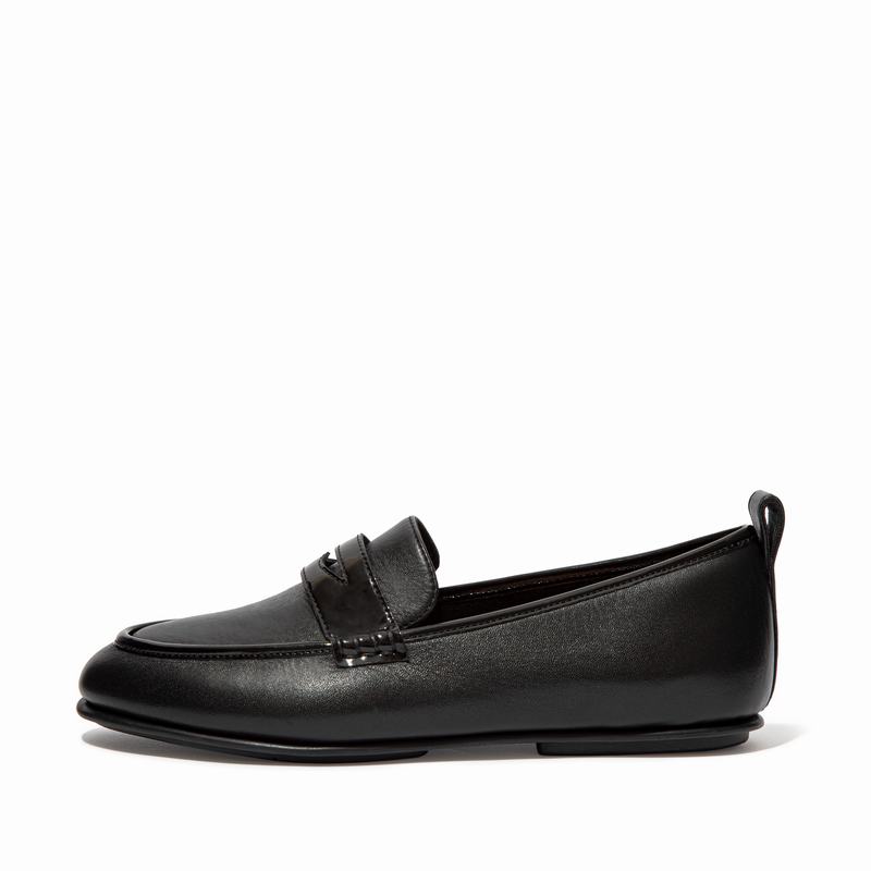 FitFlop Lena Leder Schwarz - FitFlop Loafers Damen Sale [GIKP-29157]